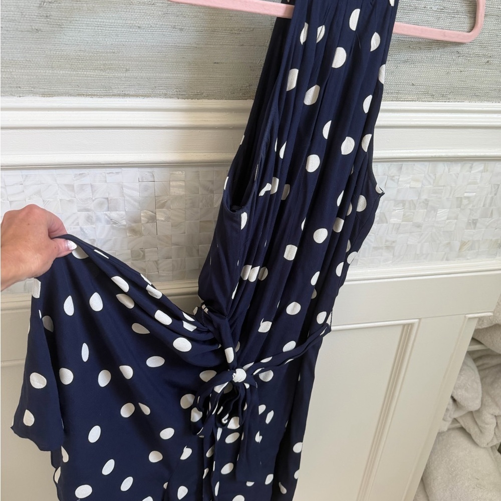 Large Anthropologie Maddie halter romper Navy blue White Polka Dot shorts - Picture 6 of 16